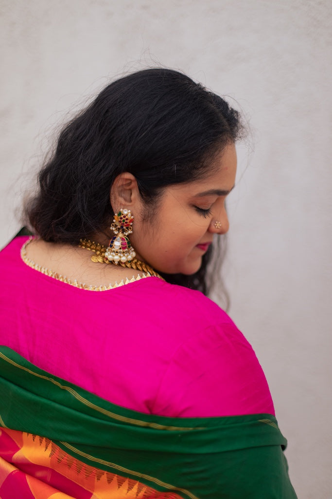 Lotus Stud Navaratna jhumkas