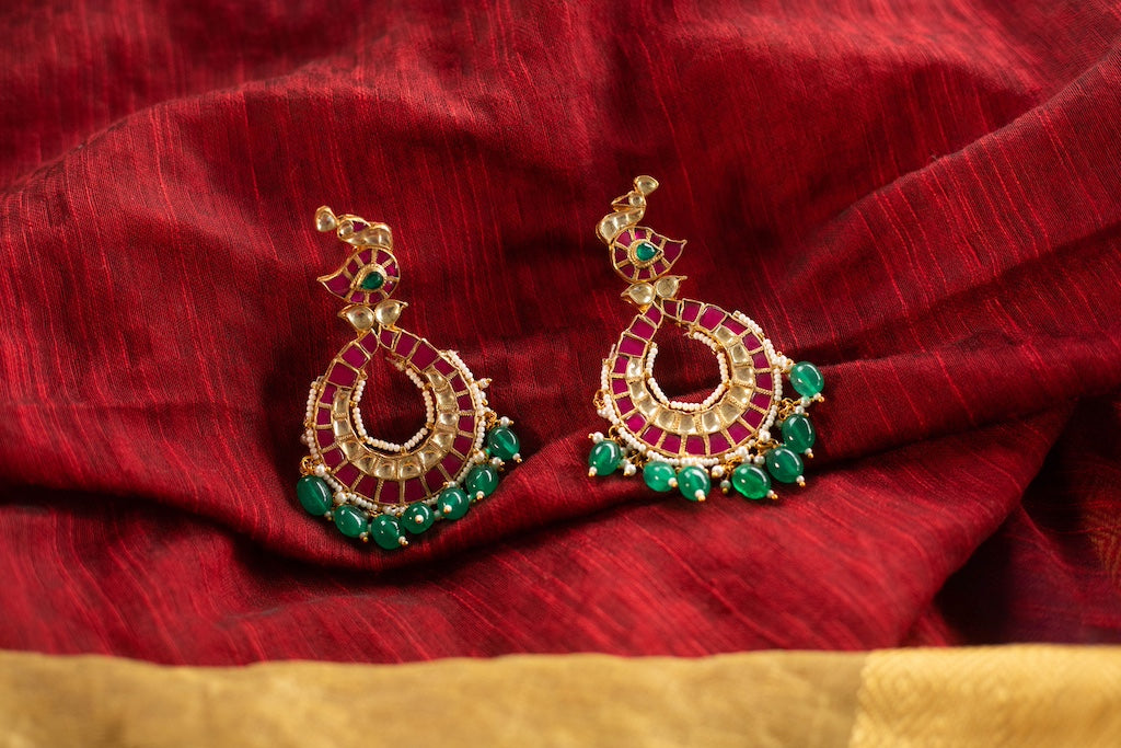 Peacock statement chandbali with pastel hangings