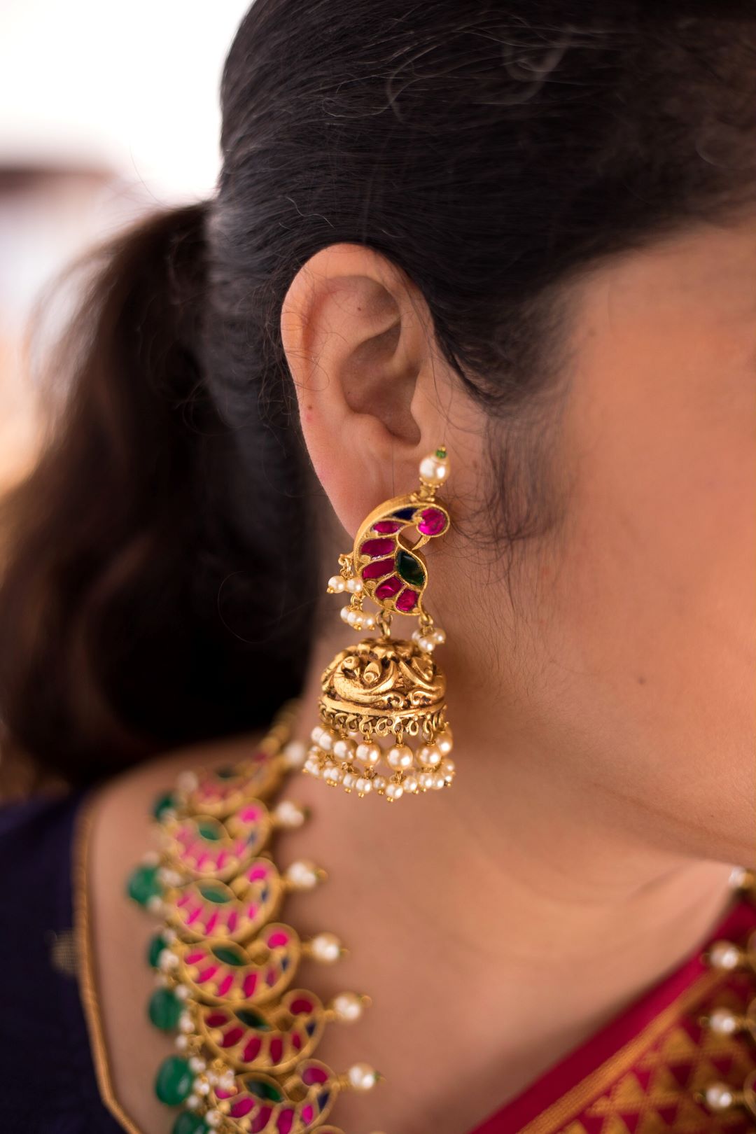 Gold Finish Peacock Nagas Haaram with jhumka