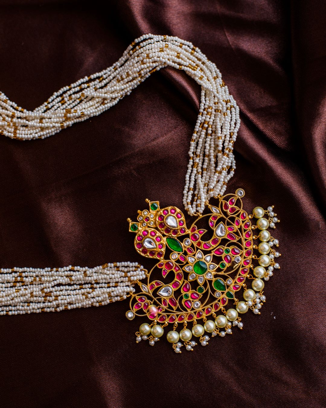 Seed bead pearl mid length with Half Moon Pearl drops