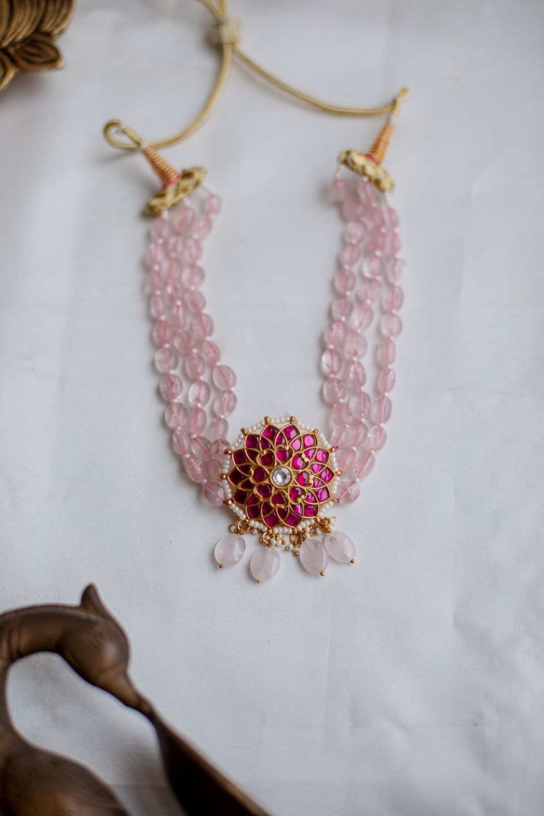 Gold Finish Crystal High Neck chocker with Flower pendant
