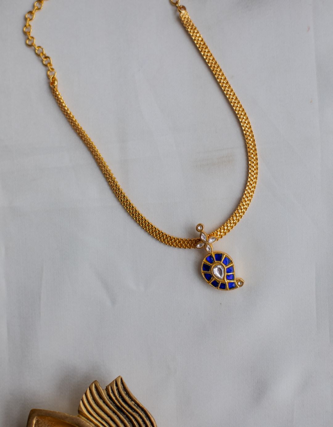 Gold Finish Attigai Mango Pendant with Chain & with stud - Model 1