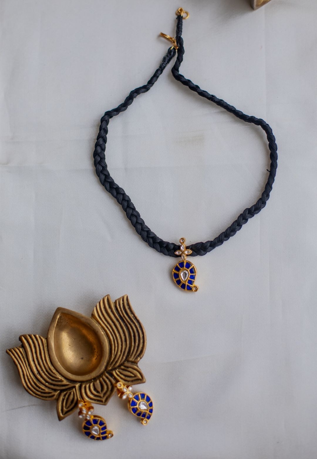 Gold Finish Attigai Mango Pendant with Black Thread & with stud - Model 2