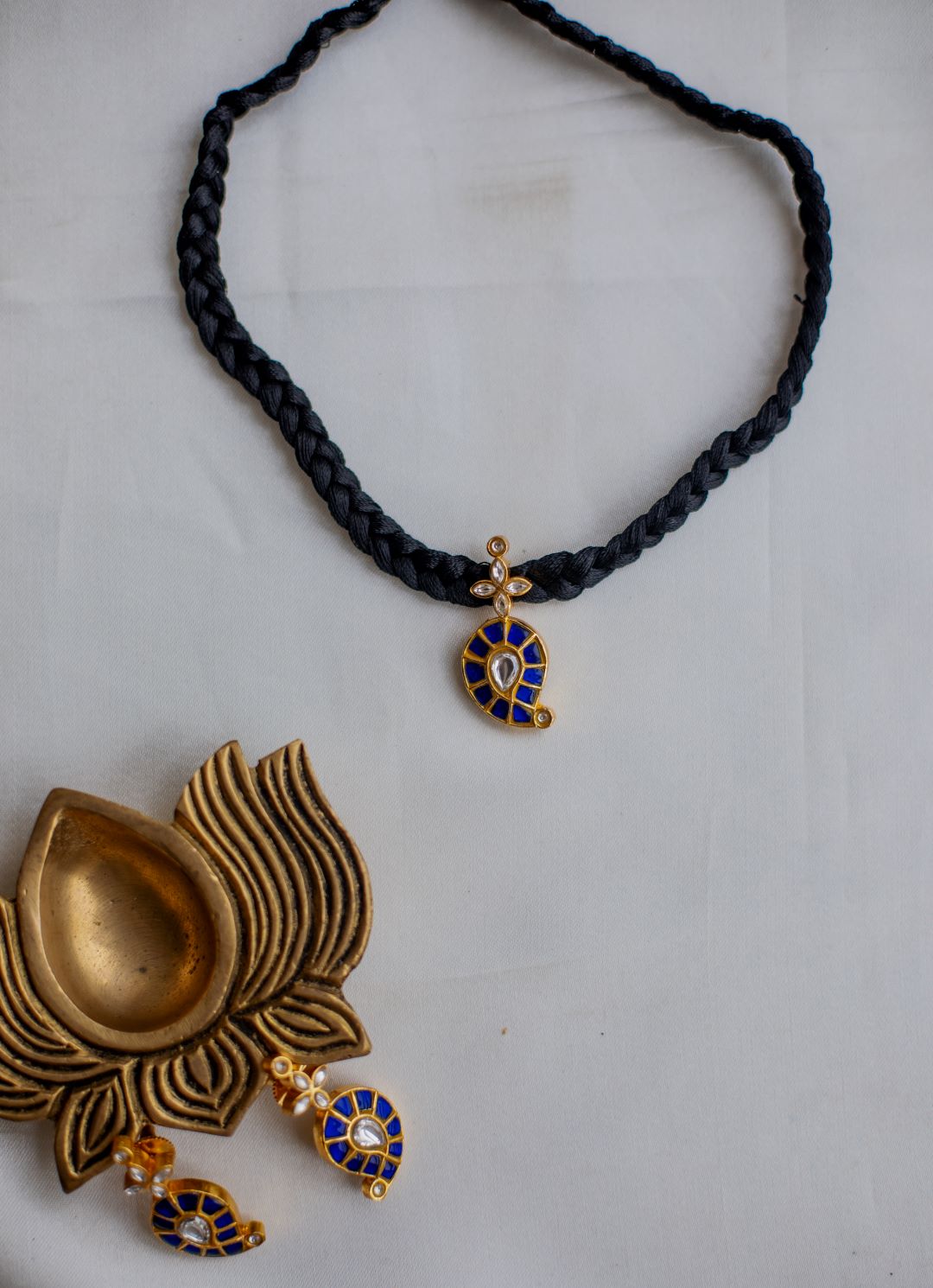 Gold Finish Attigai Mango Pendant with Black Thread & with stud - Model 2