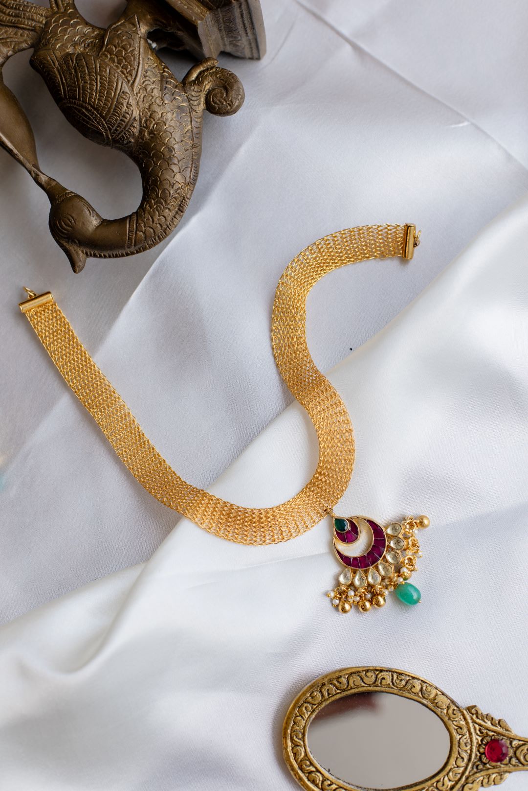 Gold Finish Thick Chain with Half moon Chandbali