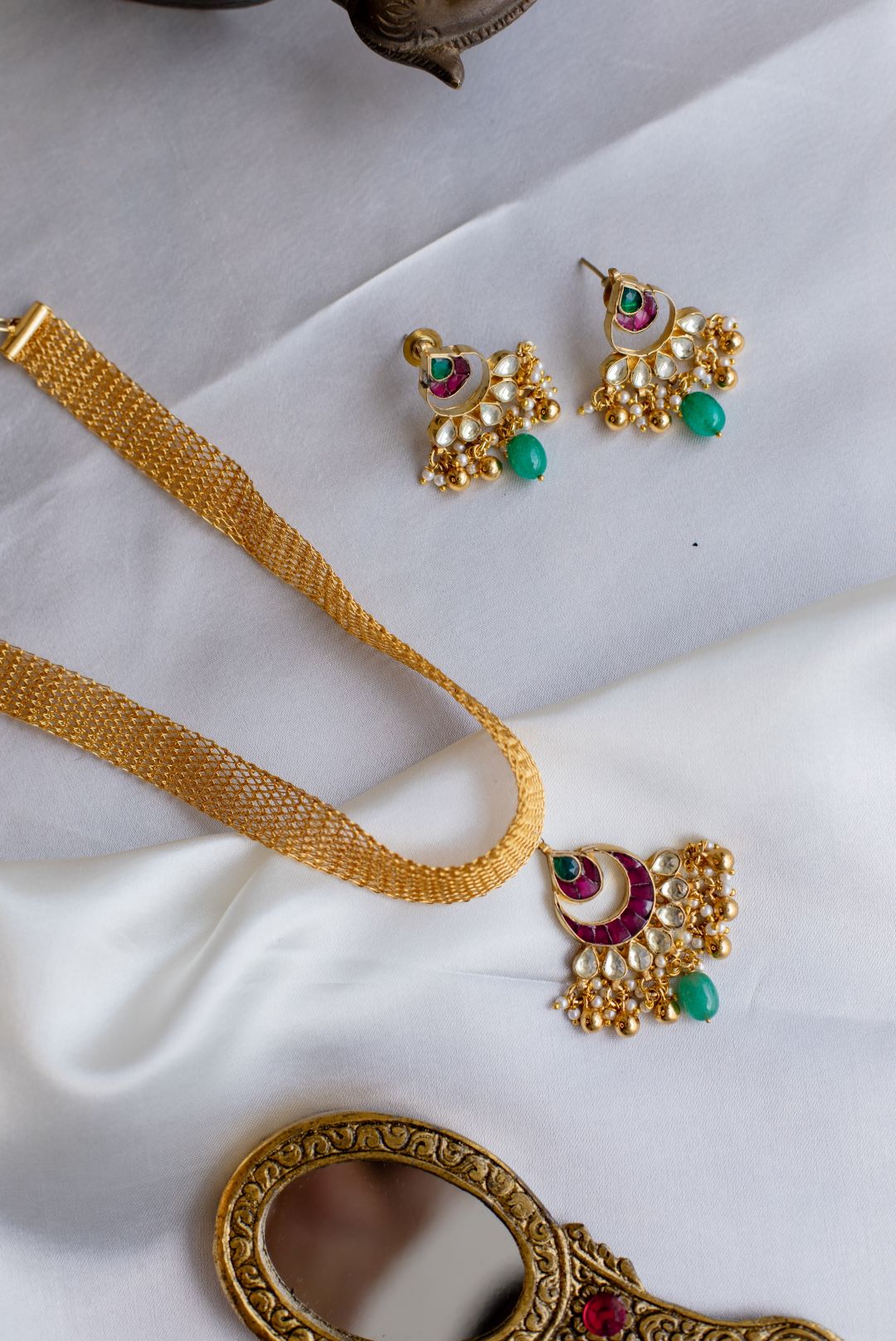 Gold Finish Thick Chain with Half moon Chandbali