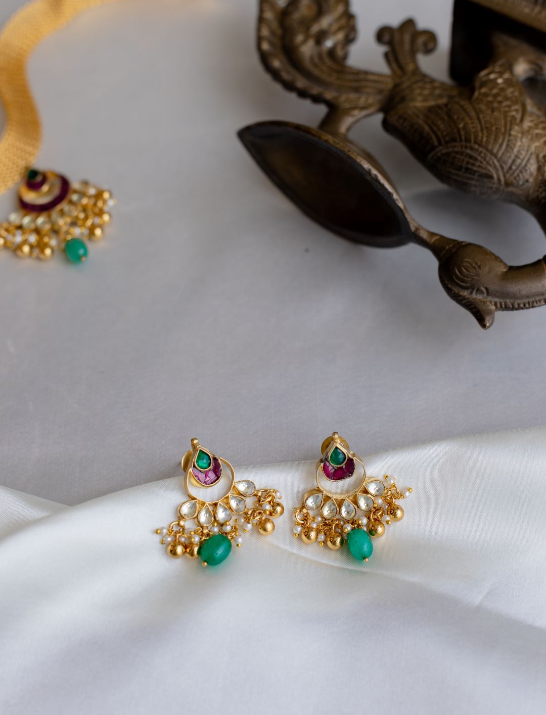 Gold Finish Thick Chain with Half moon Chandbali