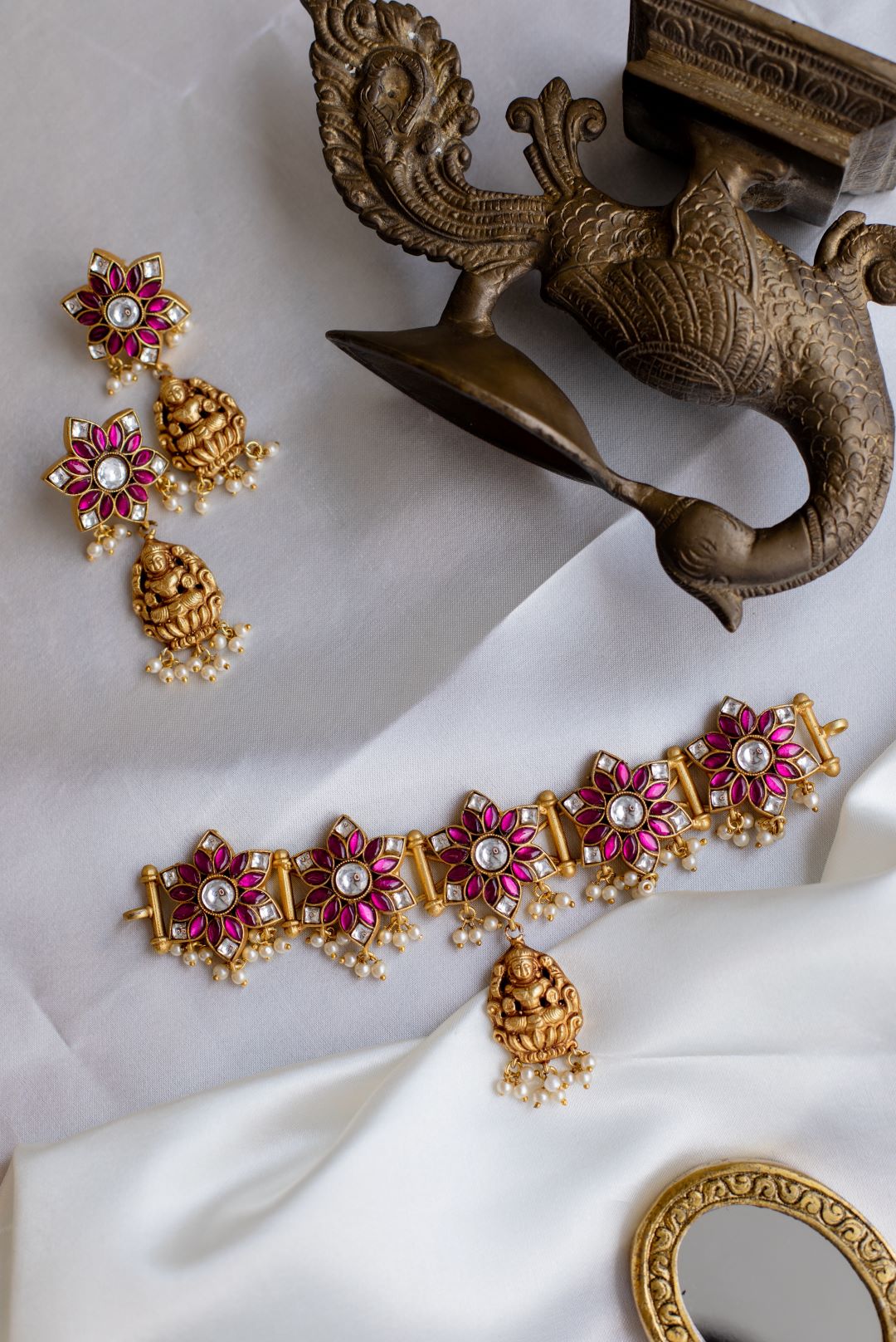 Gold finish Sequence Flower Kundan High Neck Choker -16