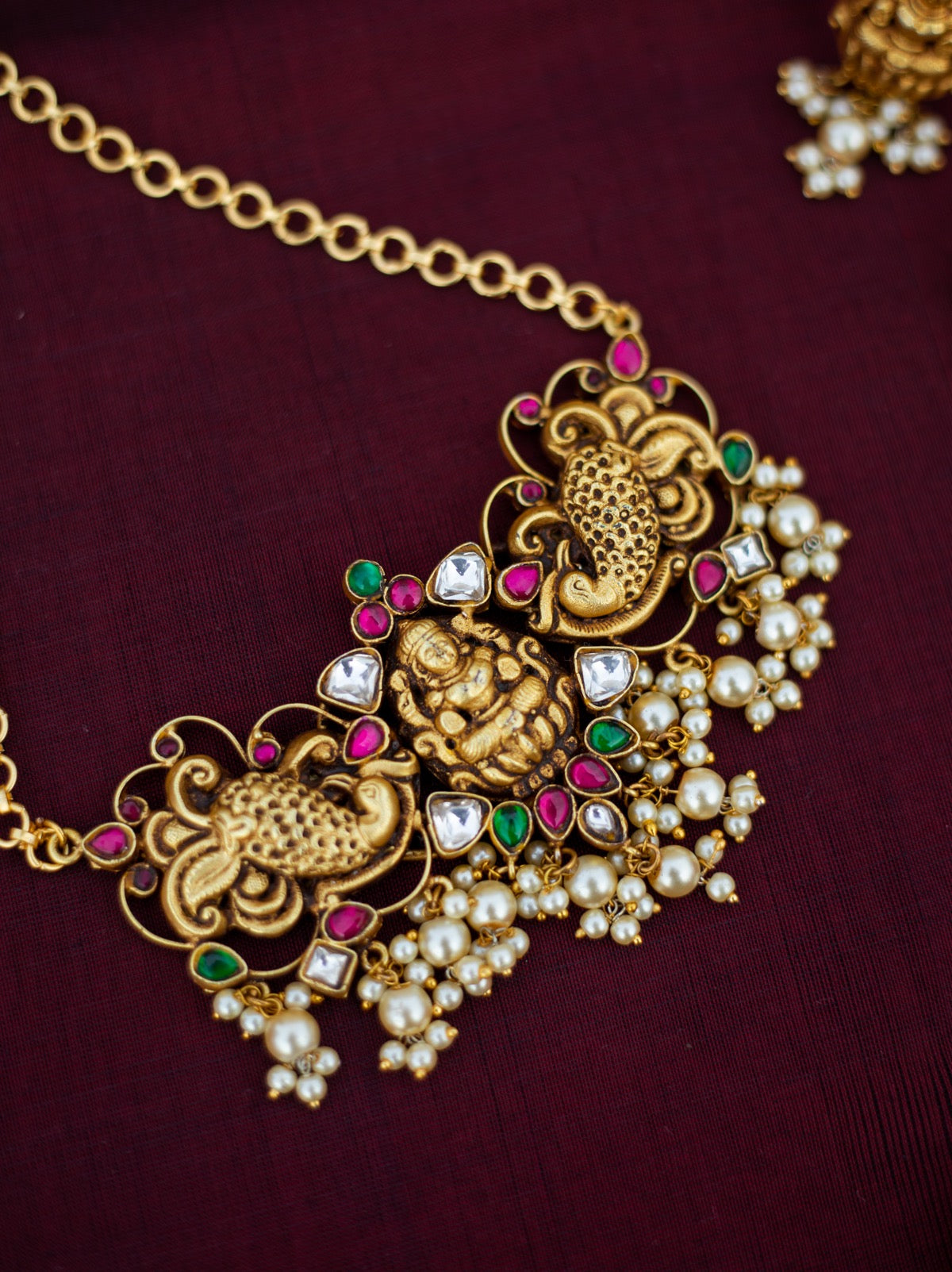Gold Finish Nagas Lakshmi Pedantant Small Chocker pearl hangings