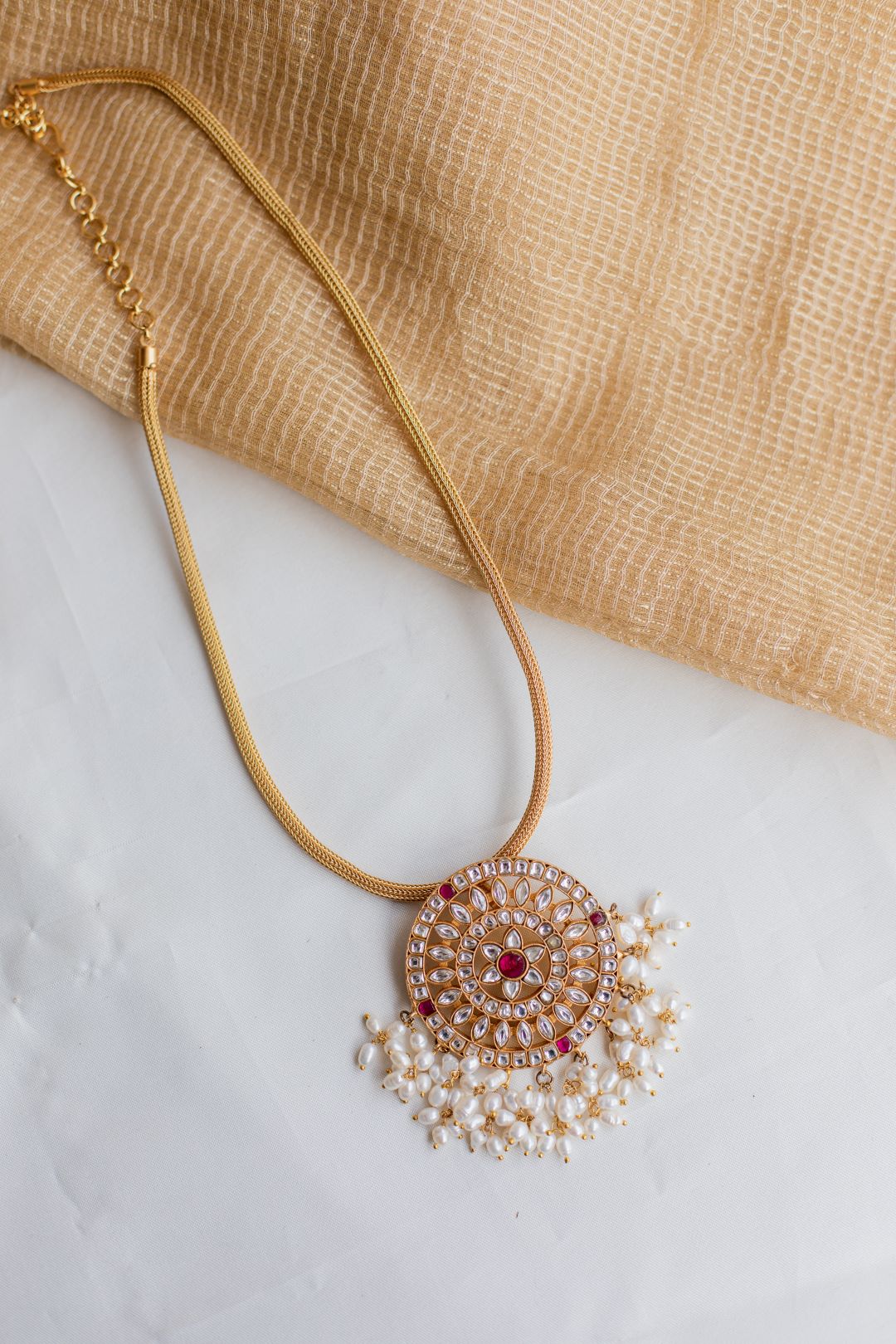 Gold Finish Long Chain with Jumbo Chakram Pedantant Necklace #20