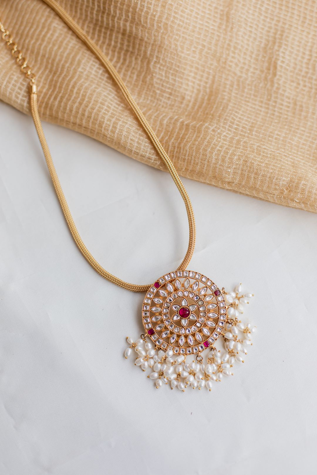 Gold Finish Long Chain with Jumbo Chakram Pedantant Necklace #20