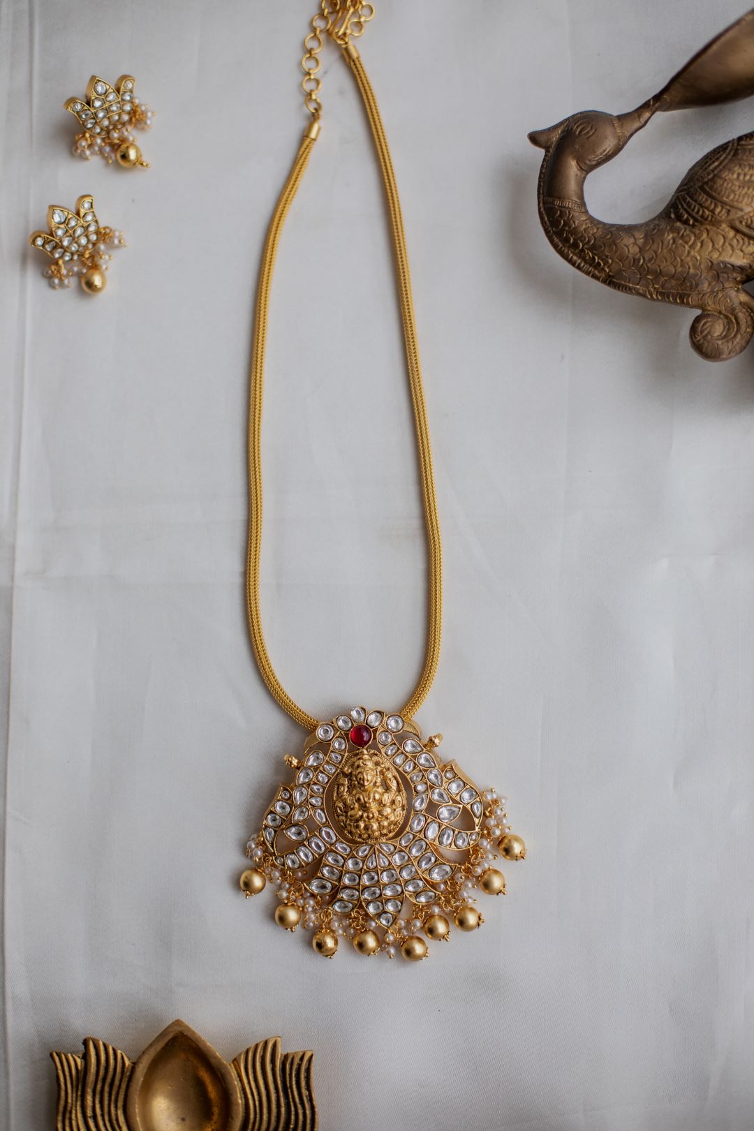 Gold Finish Chain with Reverse lotus Lakshmi Pedantant Necklace #24