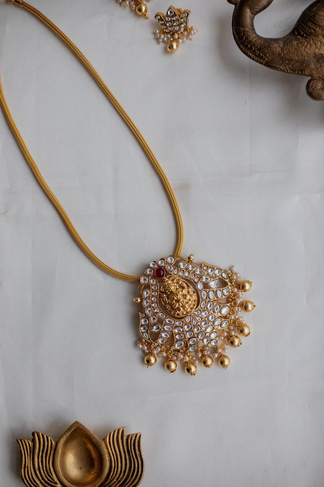 Gold Finish Chain with Reverse lotus Lakshmi Pedantant Necklace #24