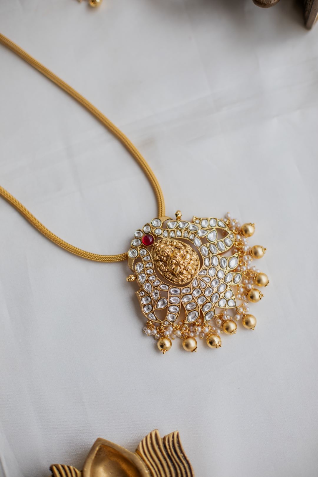 Gold Finish Chain with Reverse lotus Lakshmi Pedantant Necklace #24