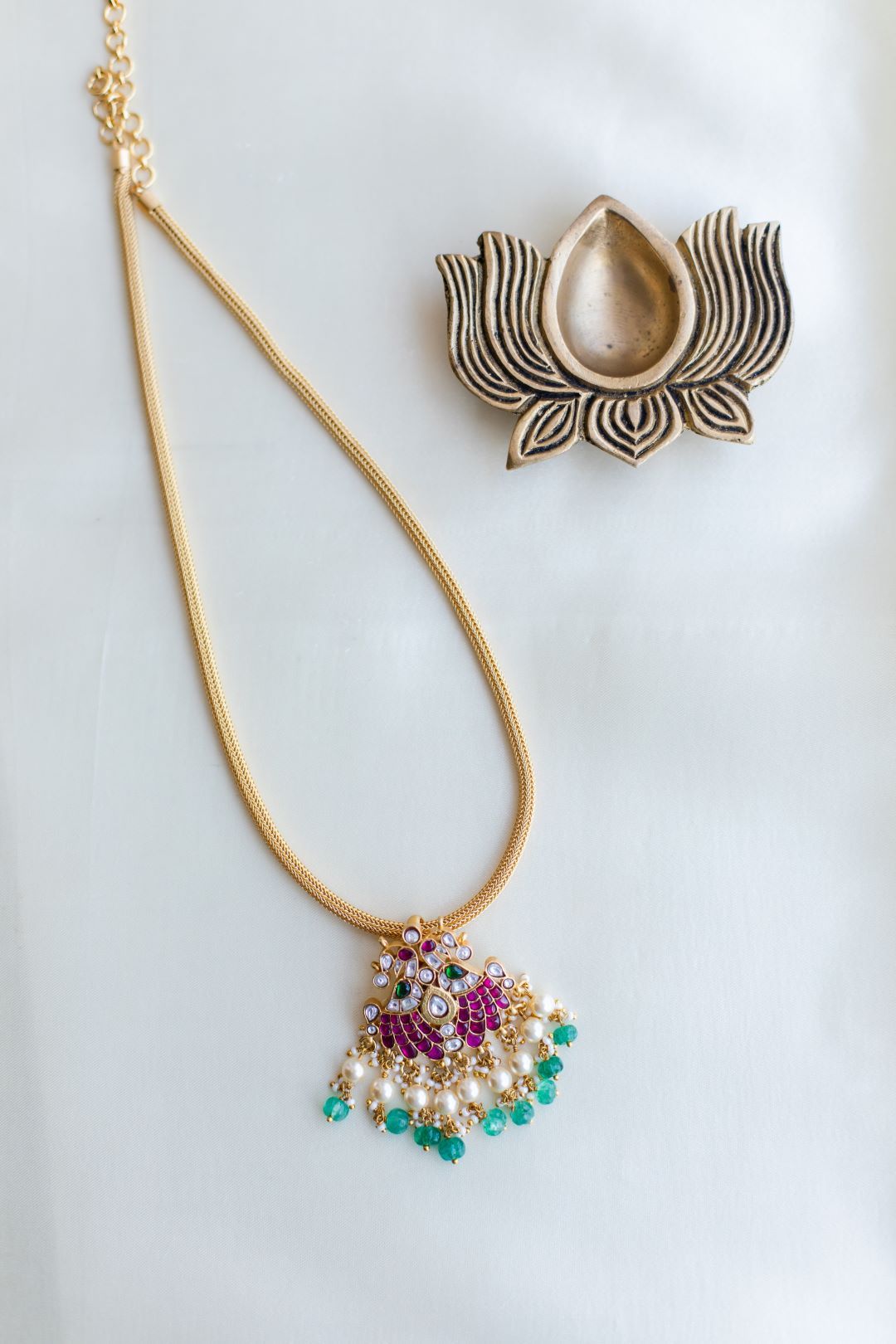 Gold Finish Chain with Twin peacock Necklace -Model 2