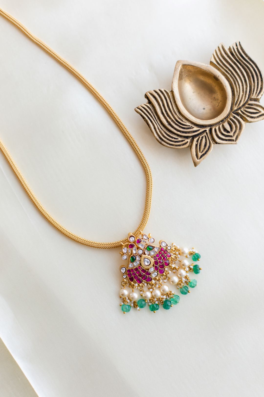 Gold Finish Chain with Twin peacock Necklace -Model 2