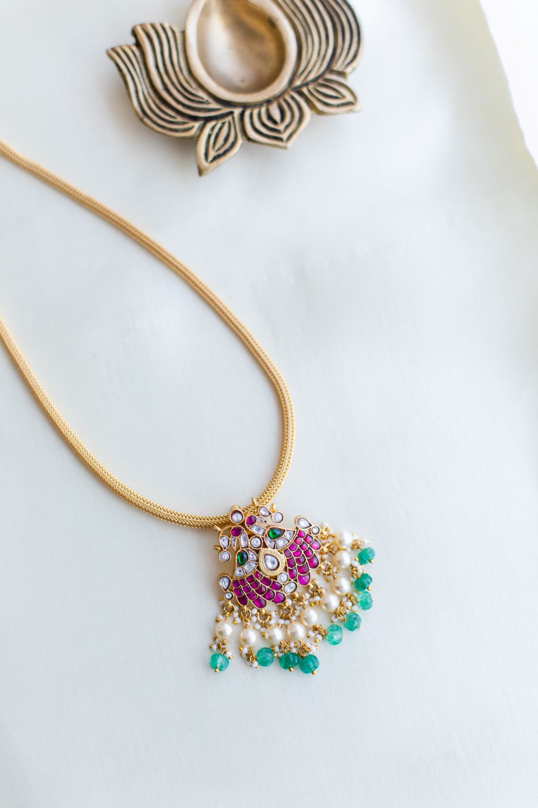 Gold Finish Chain with Twin peacock Necklace -Model 2