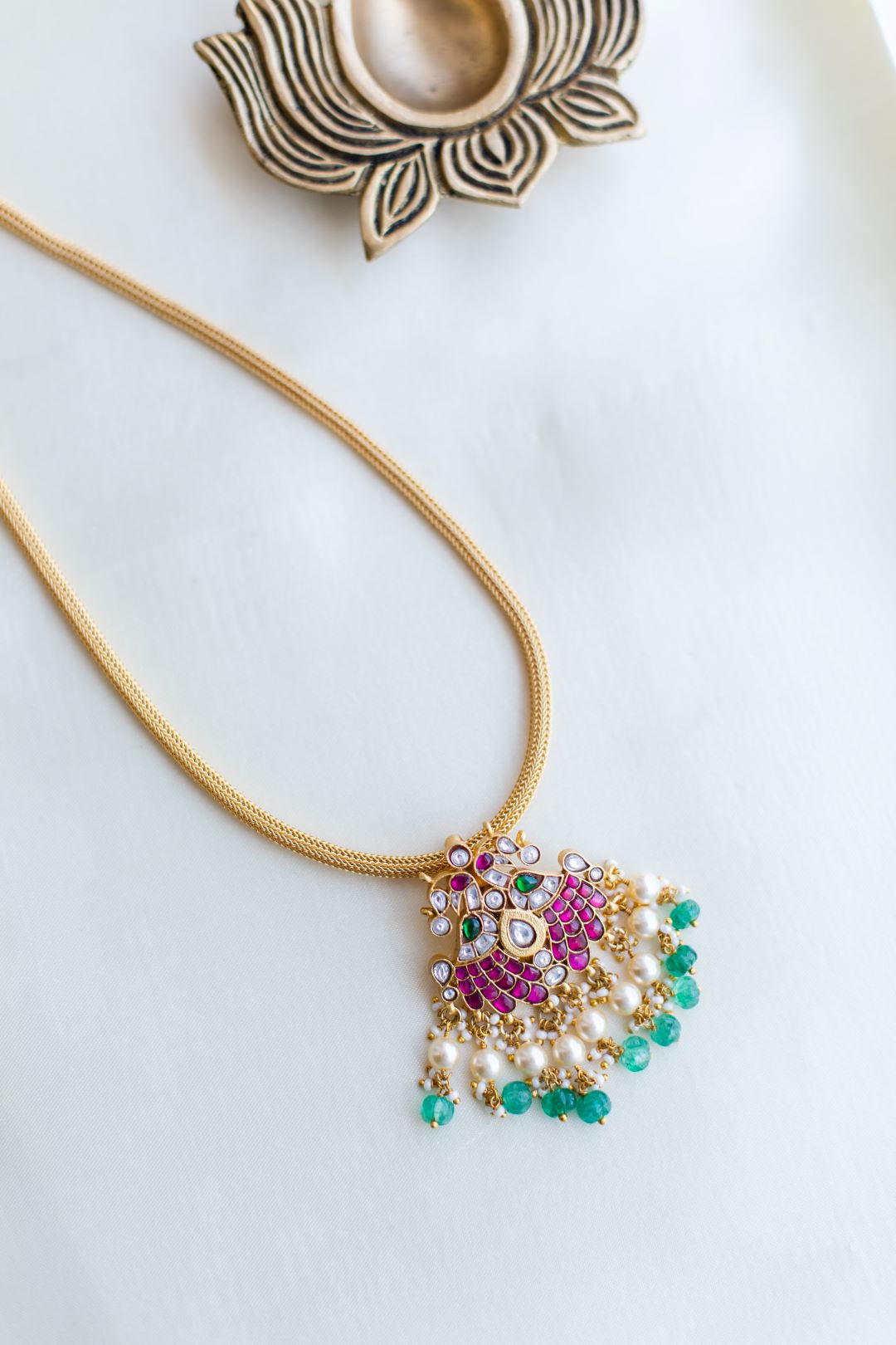 Gold Finish Chain with Twin peacock Necklace -Model 2
