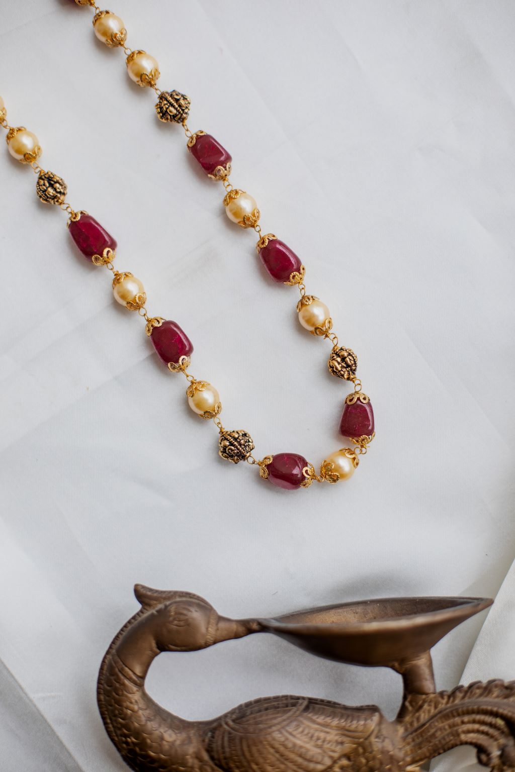 Pearl and Multi beads mala - Maroon