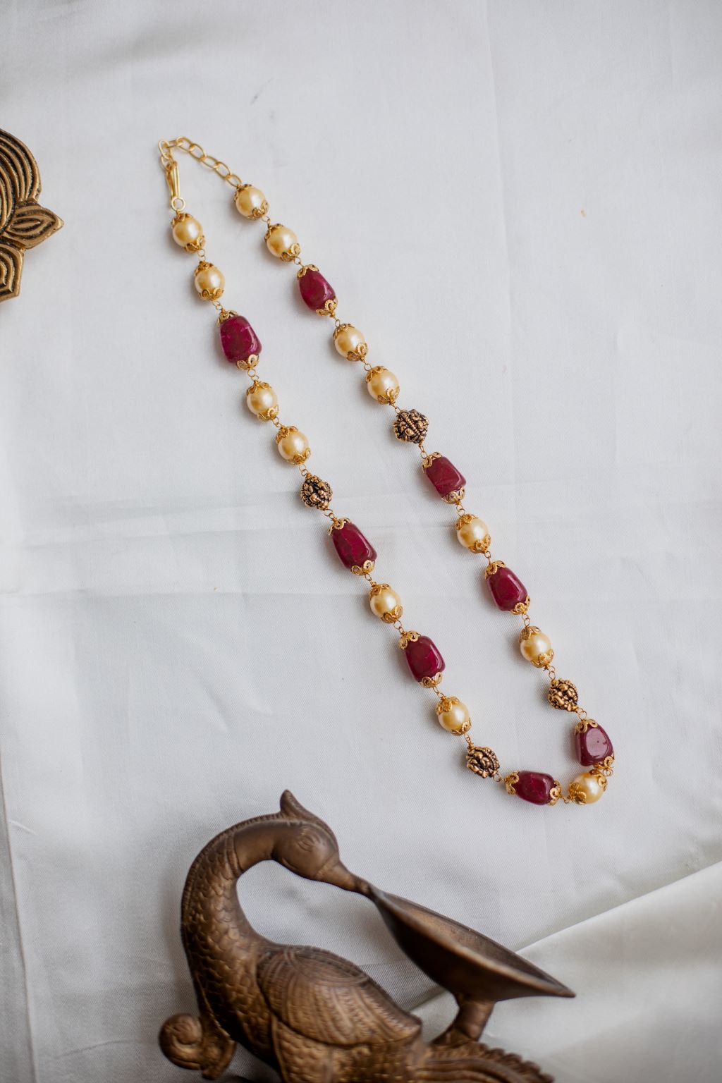Pearl and Multi beads mala - Maroon