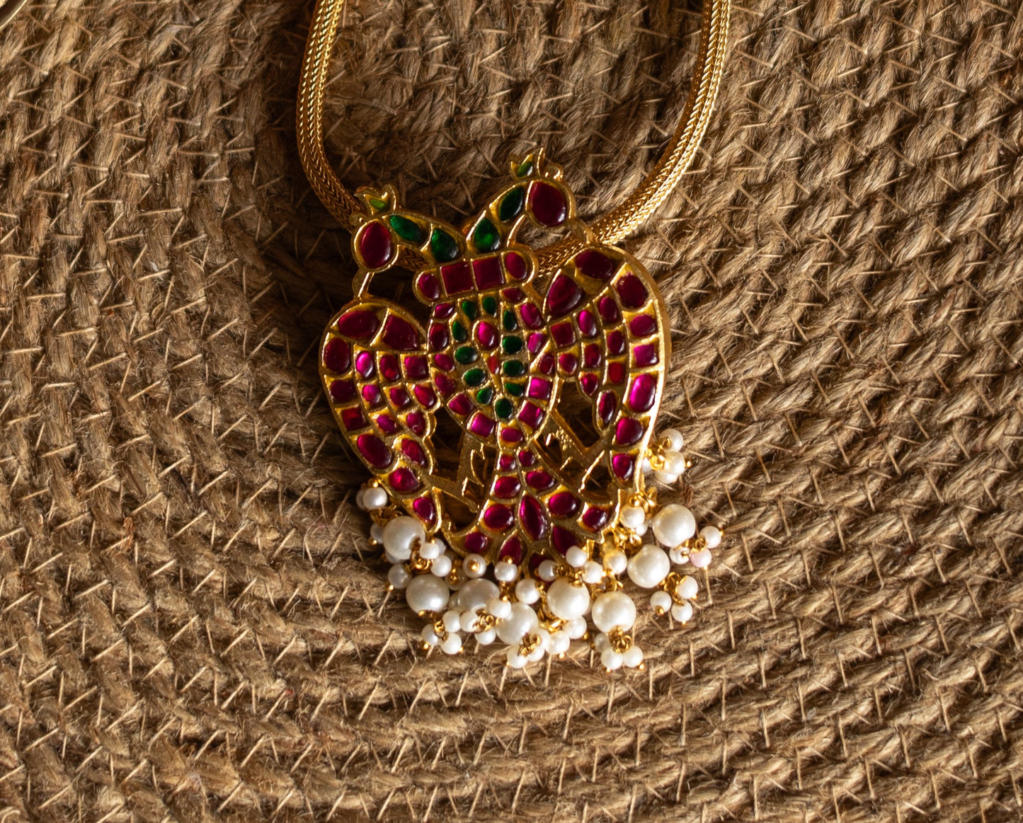 Gold Finish Chain with Gandaberunda Pendant -52C