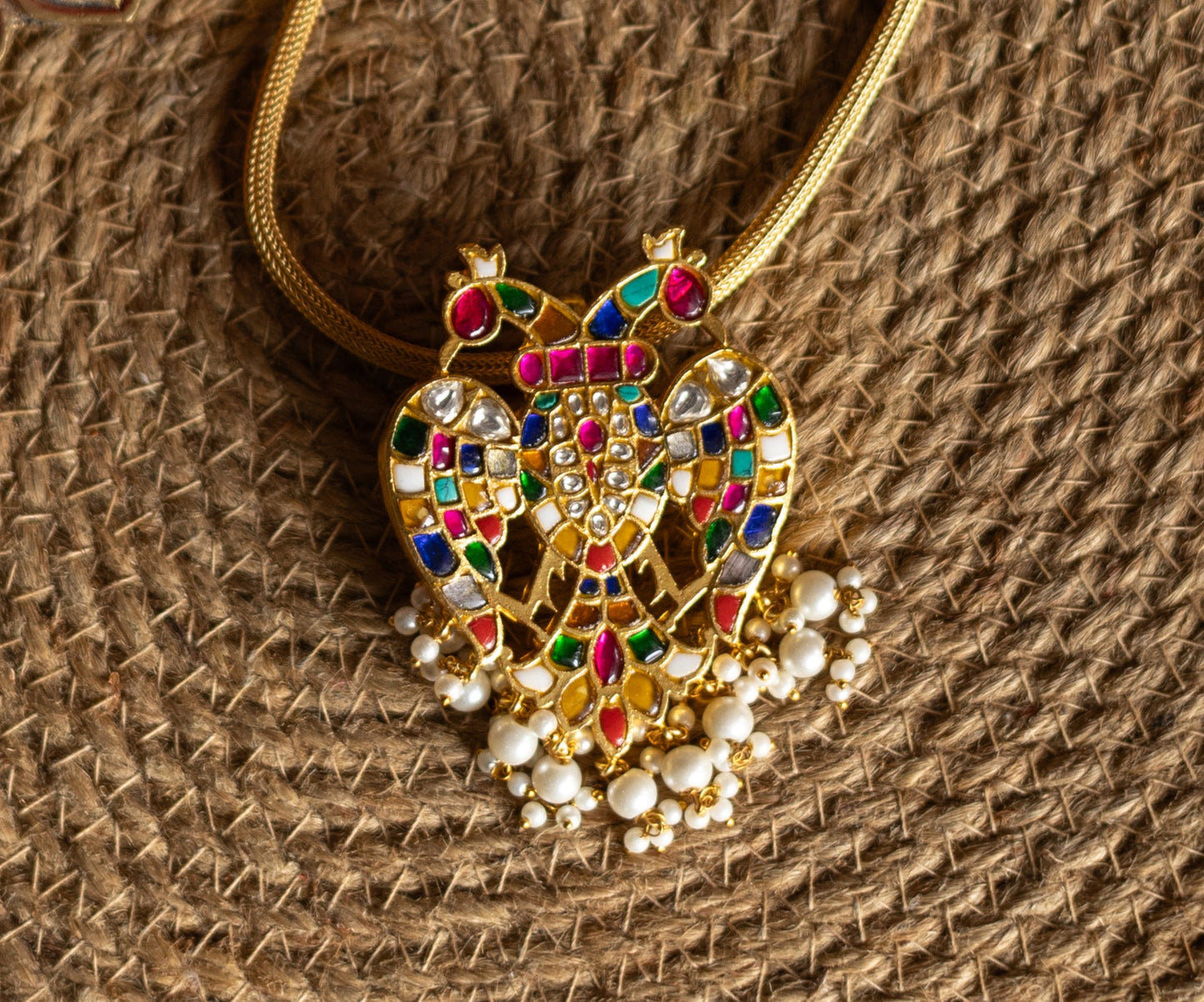 Gold Finish Chain with Gandaberunda Pendant -52E