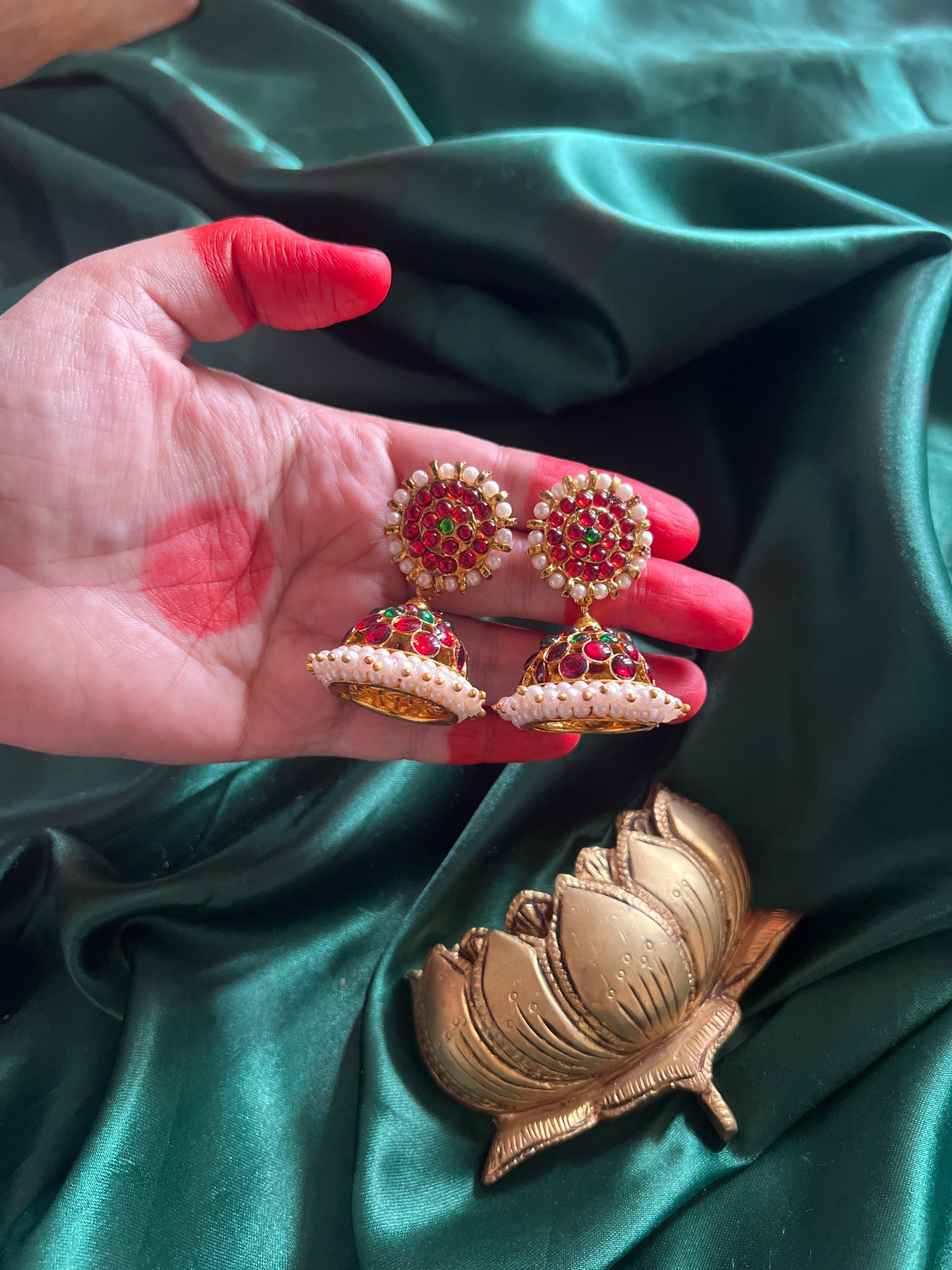 Kemp Medium jhumka - Red & Green