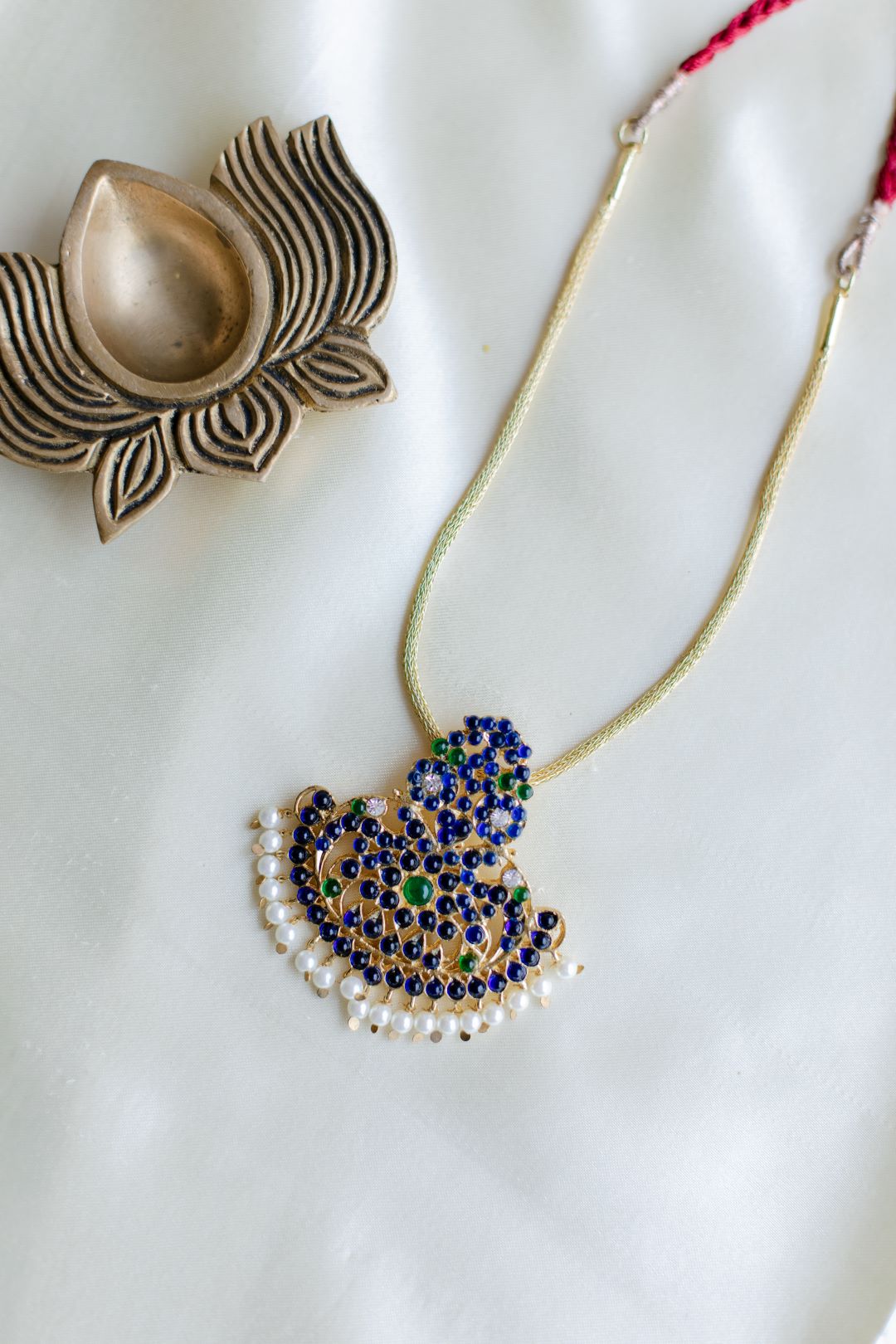 Semi Precious Kemp - Gold Finish Chain Jumbo Triangle Pendant without Jhumka #5