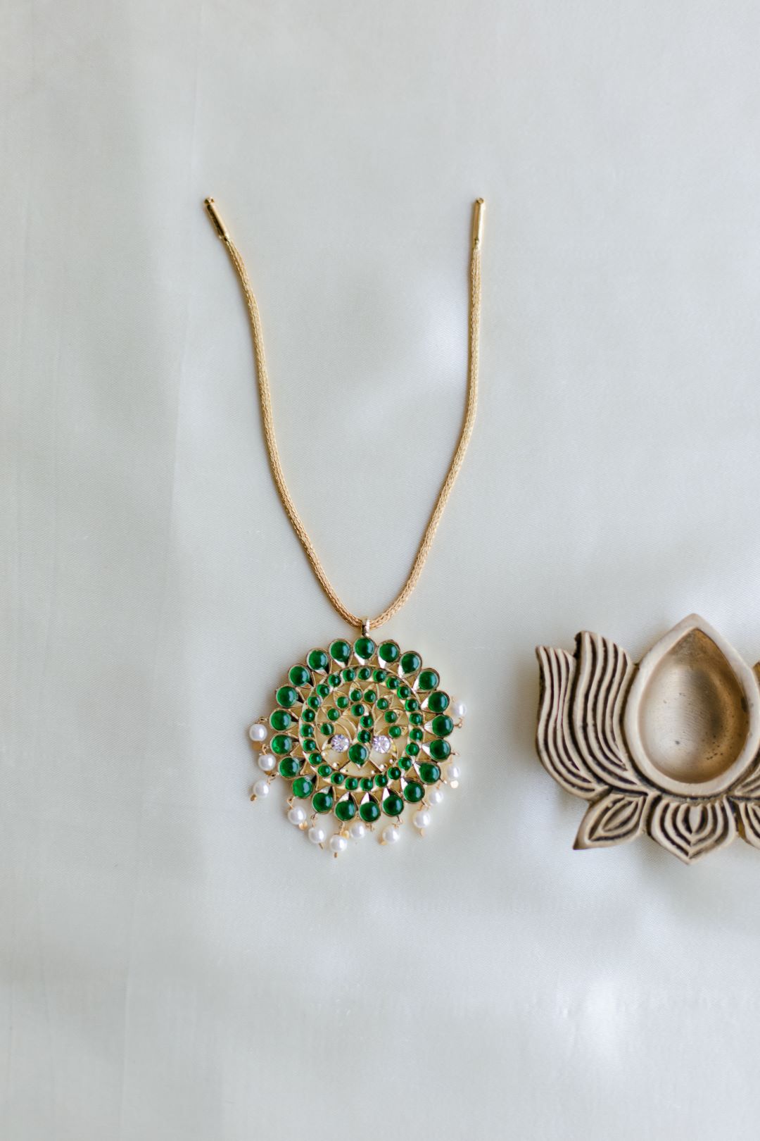 Semi Precious Kemp - Gold Finish Chain Jumbo Peacock pendant without Jhumka #6