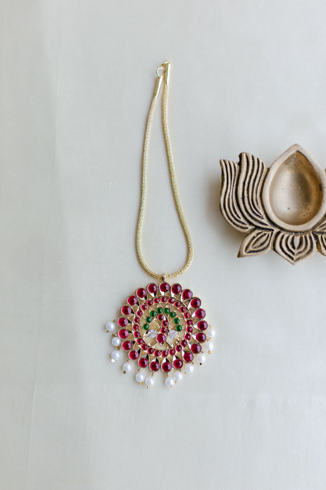 Semi Precious Kemp - Gold Finish Chain Jumbo Peacock pendant#9