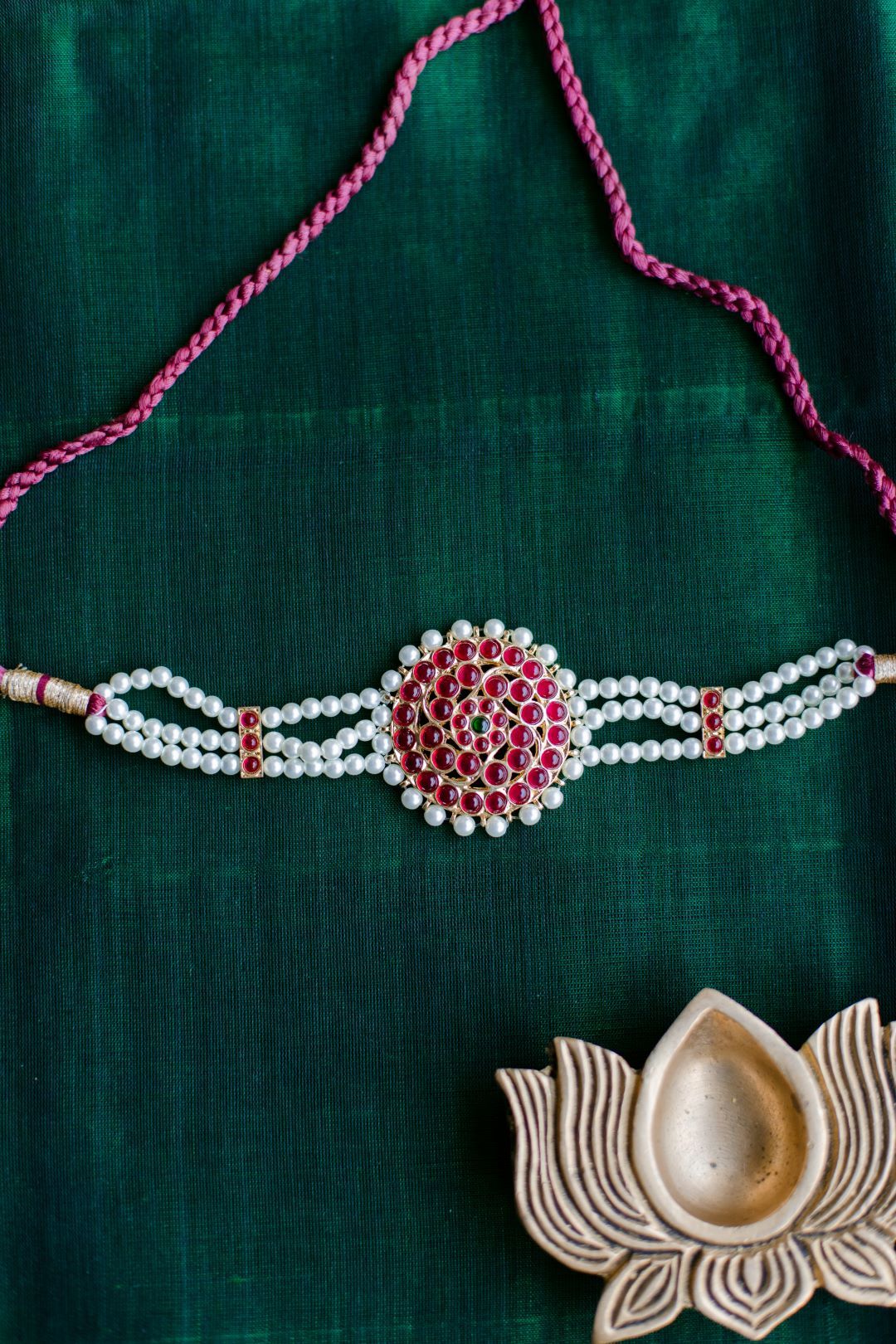 Semi Precious Kemp - Gold Finish 3 layered pearl Round pendant chocker