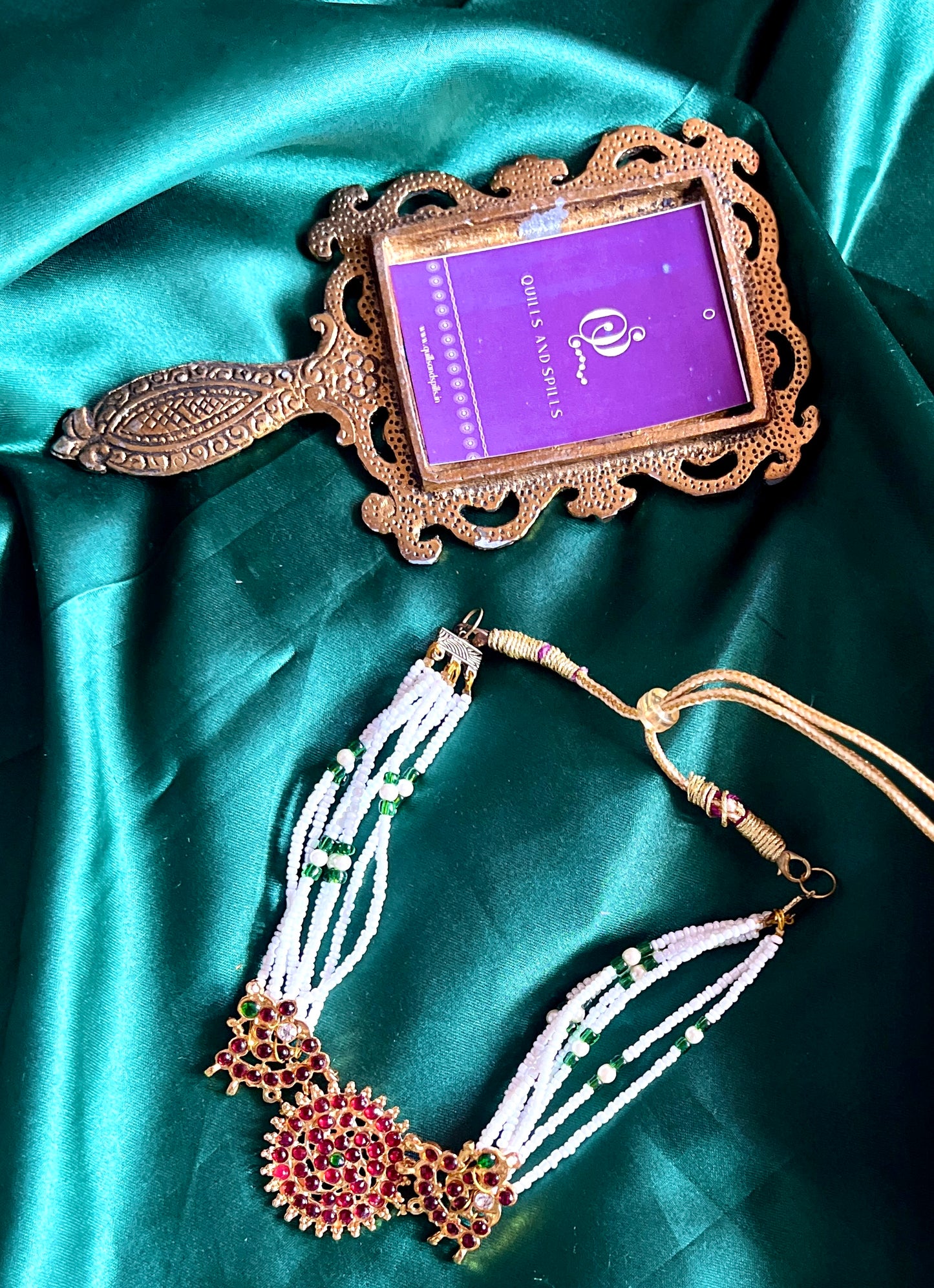 Kemp - Multi layered pearl peacock & chakra pendant chocker #20