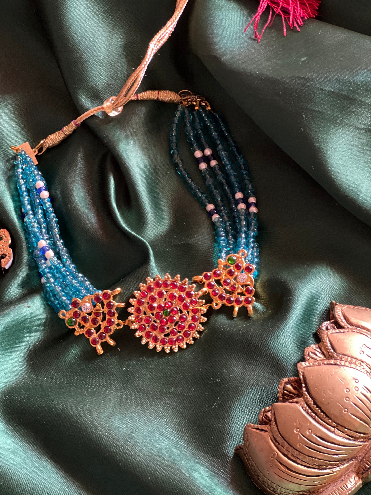 Kemp - Multi layered pearl peacock & chakra pendant chocker #21