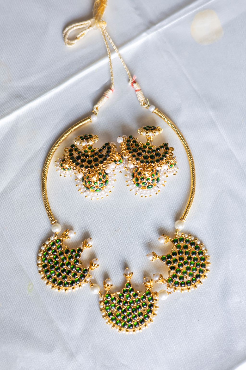 imitation Kemp- 3 pirai pendant green with jhumka -39