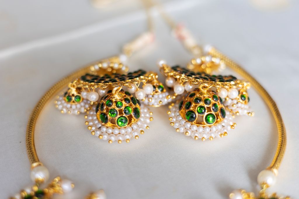 imitation Kemp- 3 pirai pendant green with jhumka -39