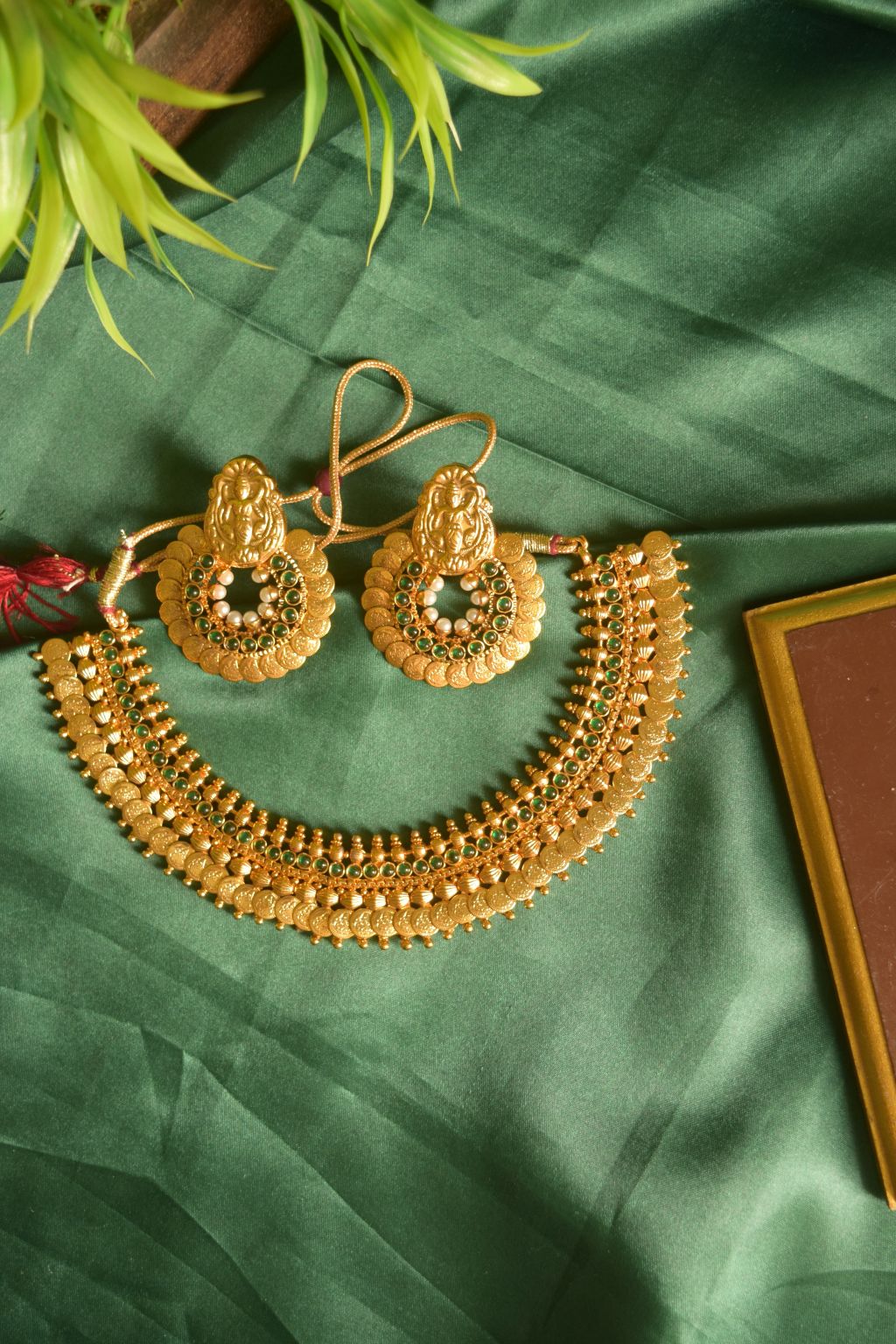 Gold Finish Small Lakshmi coin Necklace with Stud#19