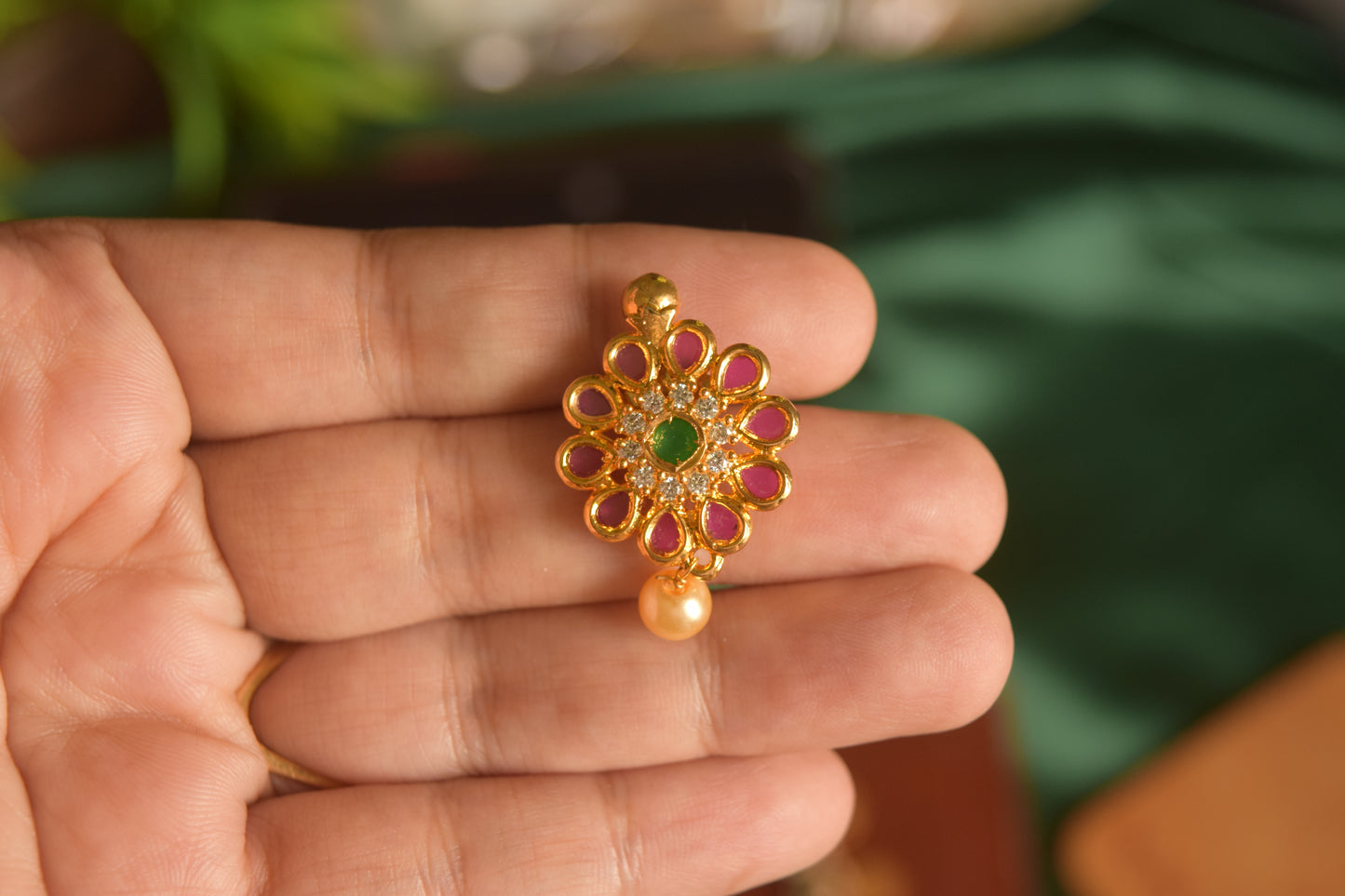 Matte Finish Coin ruby necklace with stud