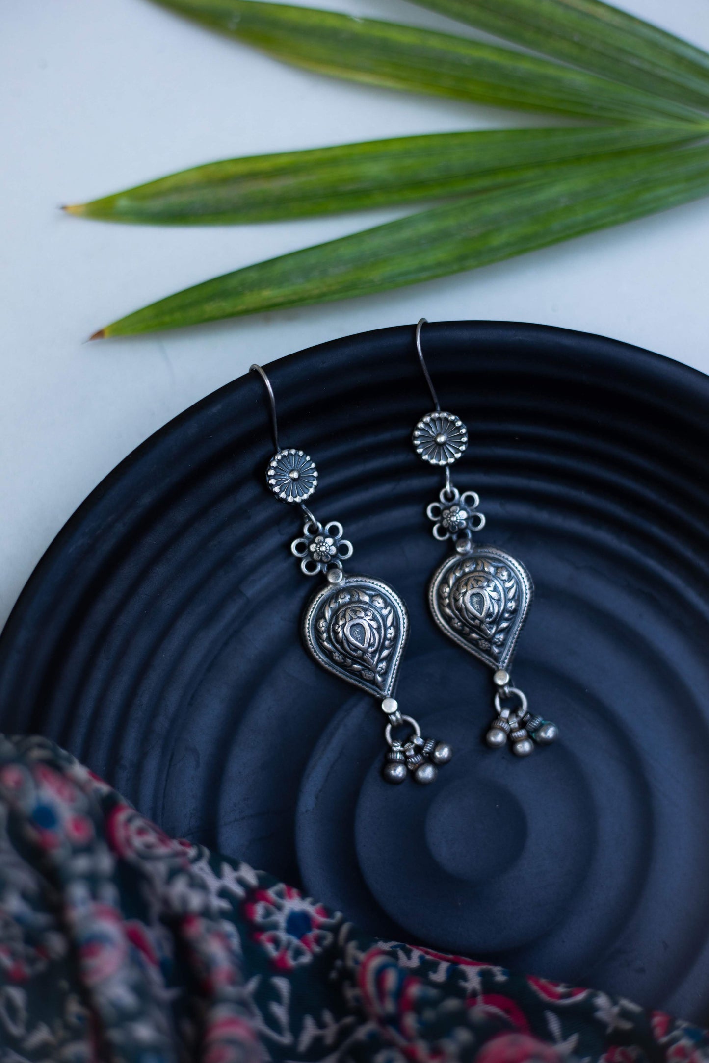 Silver Finish hook drop Carving Rain drop earring