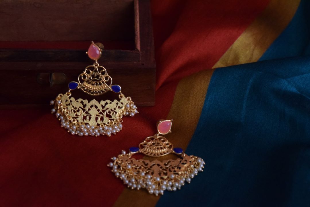 Gold Finish statement tear drops chandbali -4B