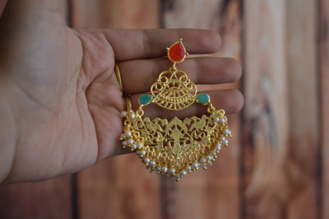 Gold Finish statement tear drops chandbali -4C