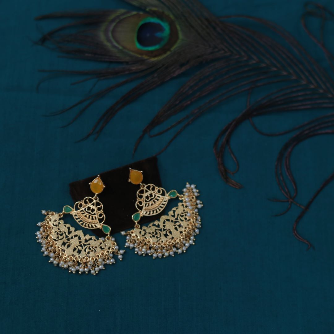 Gold Finish statement tear drops chandbali -4D
