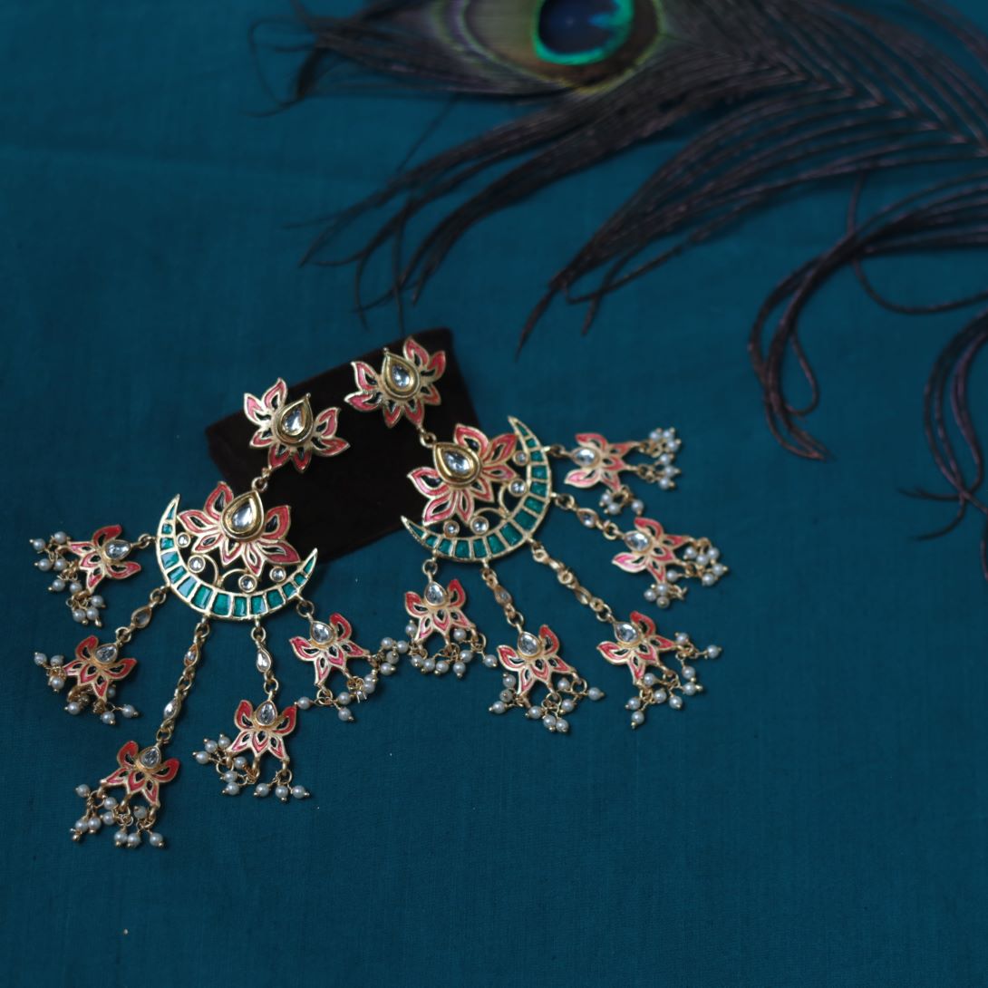 Gold Finish Flower stud with hanging -9C