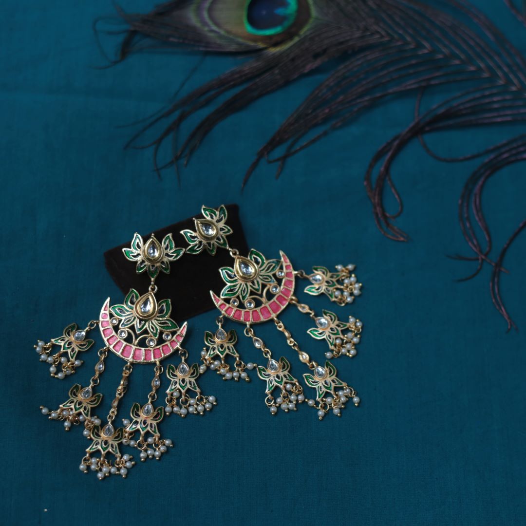 Gold Finish Flower stud with hanging -9D