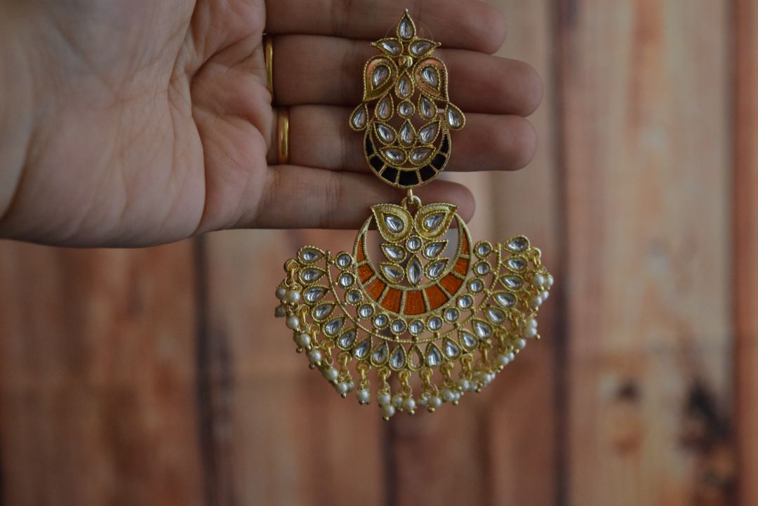 Gold Finish Twin half moon chandbali -10A