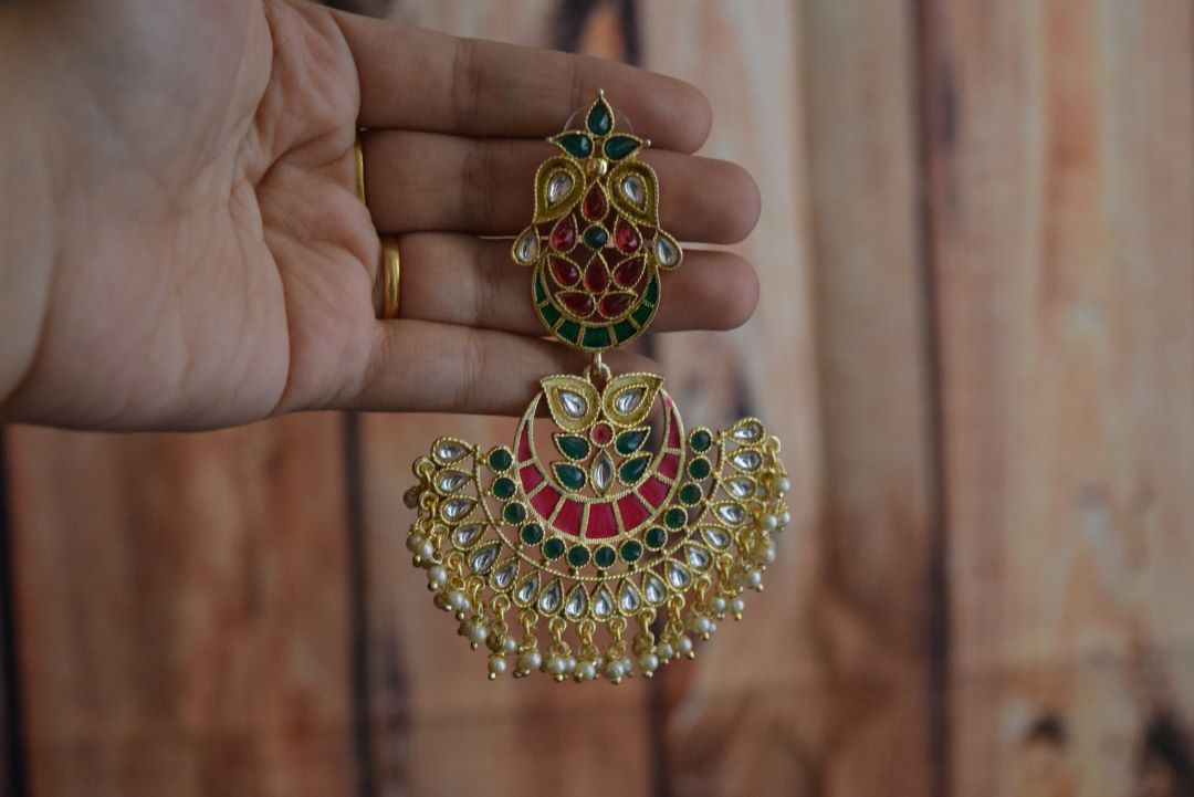 Gold Finish Twin half moon chandbali -10B