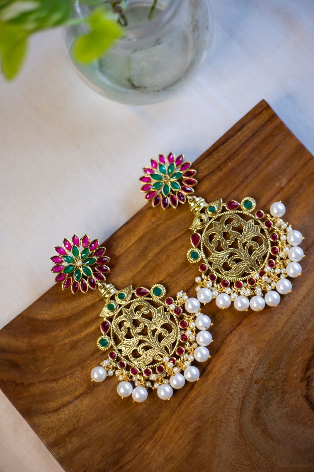 Gold finish flower Stud chandbali- 17A