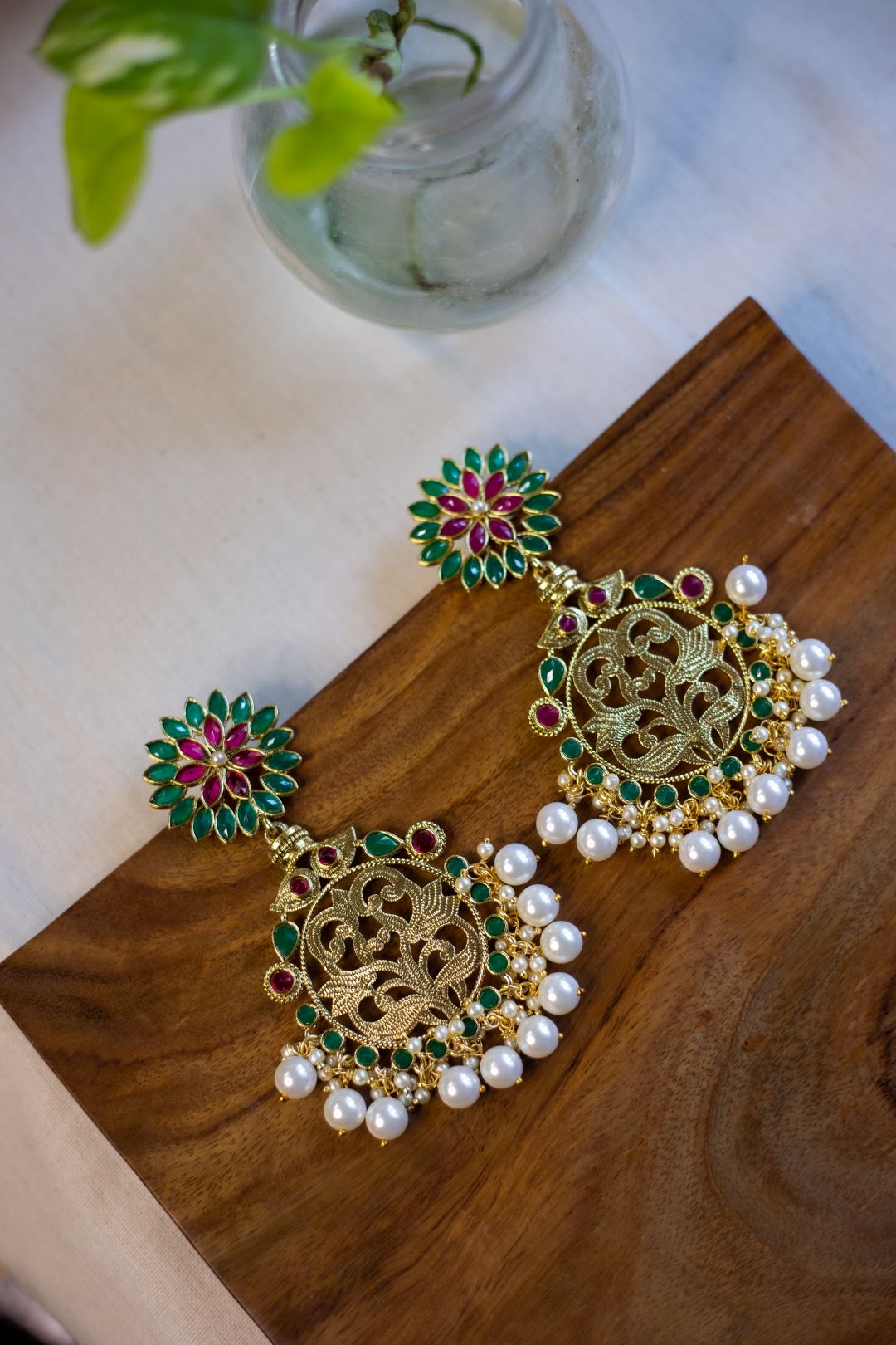Gold finish flower Stud chandbali -17B