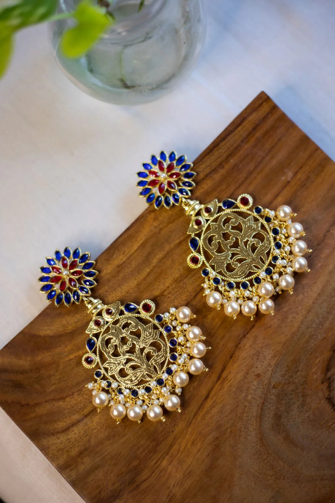 Gold finish flower Stud chandbali -17E