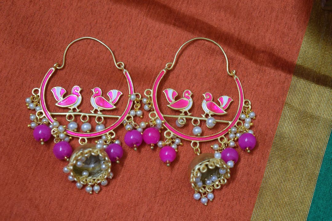 Gold Finish hook drop chandlier with jhumka -18B