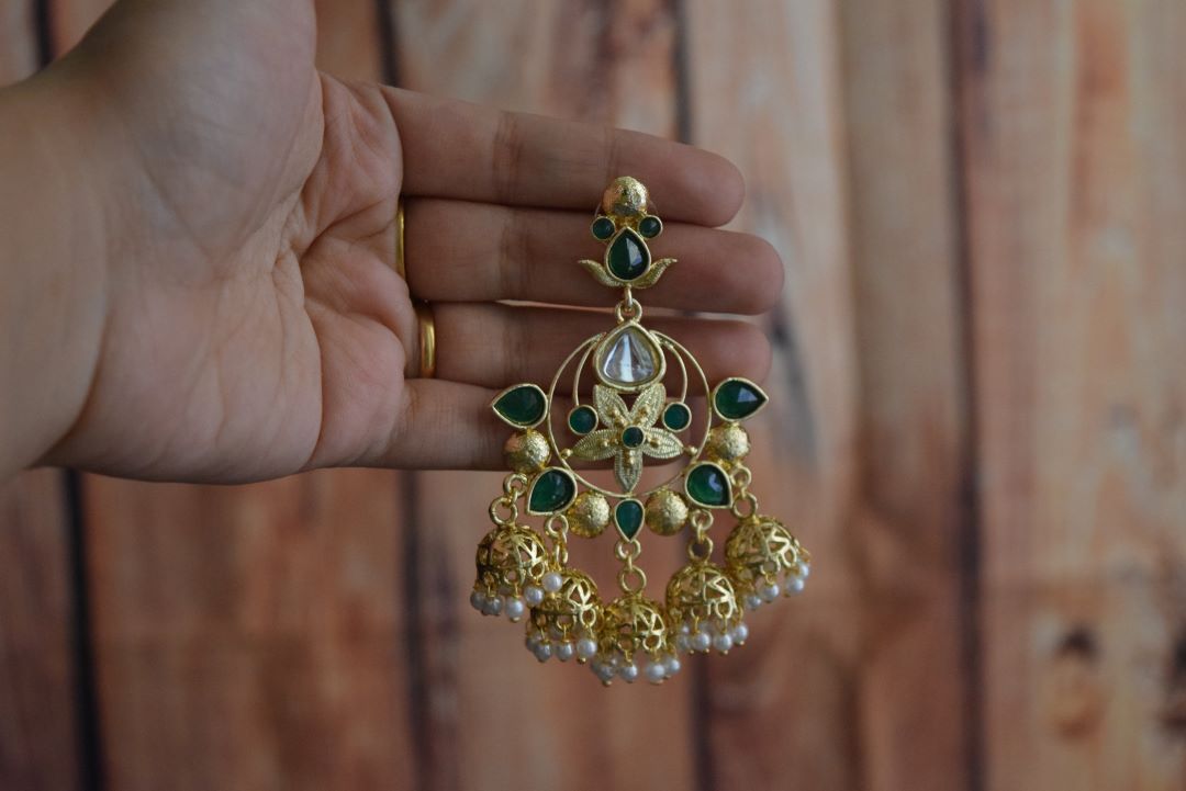 Gold Finish chandelier jhumka- 19A